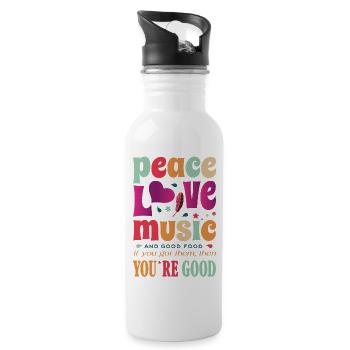 Hippie lustiger Reim Frieden, Liebe, Musik, Essen - Trinkflasche mit integriertem Trinkhalm - Weiß - Rechts