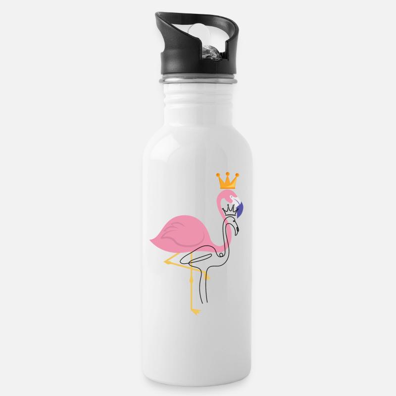 Flamingo - Trinkflasche mit integriertem Trinkhalm - Weiß