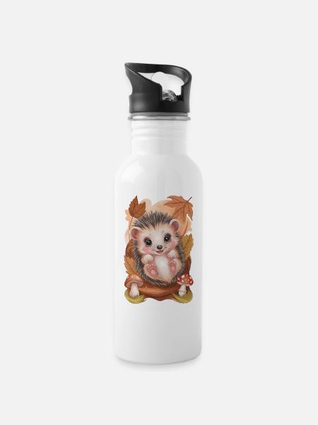 Entzückender Baby-Igel - Trinkflasche mit integriertem Trinkhalm - Weiß