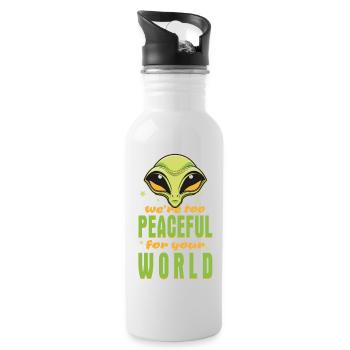 Alien Ausserirdischer - Wir sind zu friedlich - Trinkflasche mit integriertem Trinkhalm - Weiß - Rechts