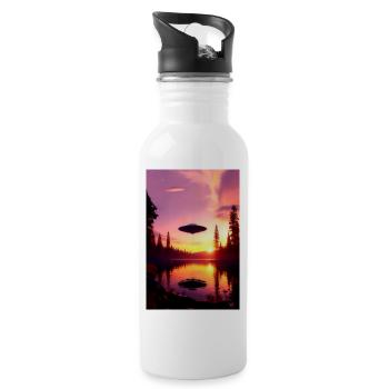 Begegnung am See 👽 ⃰ - Trinkflasche mit integriertem Trinkhalm - Weiß - Rechts