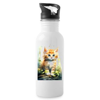 Cute and Lovely Kitten - Water bottle with straw - white - Right