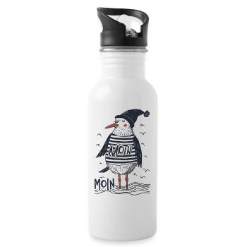 Moin Möwe Matrose Kapitän Seemann Nordsee Ostsee - Trinkflasche mit integriertem Trinkhalm - Weiß - Rechts