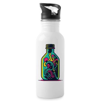 Flasche mit bunten Ranken - Trinkflasche mit integriertem Trinkhalm - Weiß - Rechts