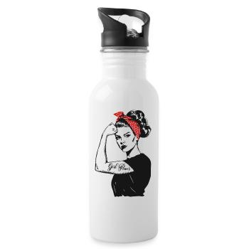 Girl Power Girl Power Grl Pwr Femme Fille Rétro - Gourde avec paille intégrée - blanc - Droite