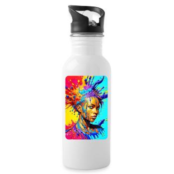 coloré éclaboussure art portrait noir femme féroce - Gourde avec paille intégrée - blanc - Droite