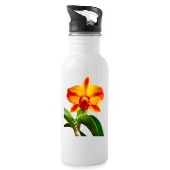Cattleya Hybride Orange Rot Gelb Orchideenblüte - Trinkflasche mit integriertem Trinkhalm - Weiß - Rechts