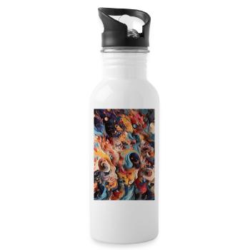 Vibrant Swirls: A Colorful Abstract Journey - Water bottle with straw - white - Right