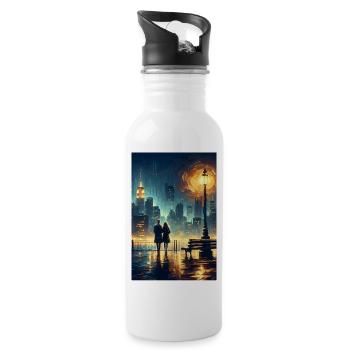 Love Scene in Front of City Lights - Water bottle with straw - white - Right