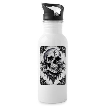 Vintage Gothic Totenkopf Fotokopiereffekt T-Shirt - Trinkflasche mit integriertem Trinkhalm - Weiß - Rechts