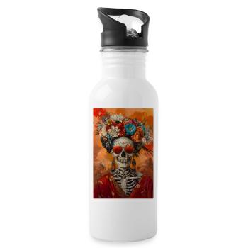 Floral Skull Halloween Women Hippie - Trinkflasche mit integriertem Trinkhalm - Weiß - Rechts