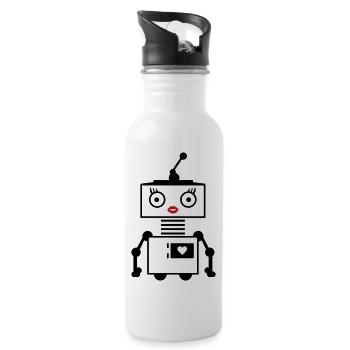 roboter woman Kopie - Trinkflasche mit integriertem Trinkhalm - Weiß - Rechts