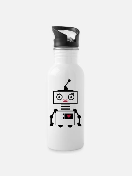 roboter woman Kopie - Trinkflasche mit integriertem Trinkhalm - Weiß