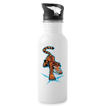 Tiger und Blitz unter den Pfoten - Trinkflasche mit integriertem Trinkhalm - Weiß - Rechts