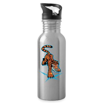 Tiger und Blitz unter den Pfoten - Trinkflasche mit integriertem Trinkhalm - Lightsilver - Rechts