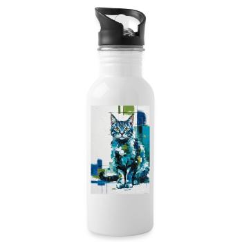 abstrakte Katze in blau grün / digital / Poster #2 - Trinkflasche mit integriertem Trinkhalm - Weiß - Rechts