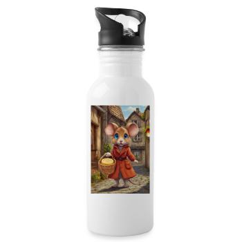 Maus mit ihrem Käse - Trinkflasche mit integriertem Trinkhalm - Weiß - Rechts