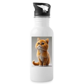 Chat tigre câlin orange - Gourde avec paille intégrée - blanc - Droite