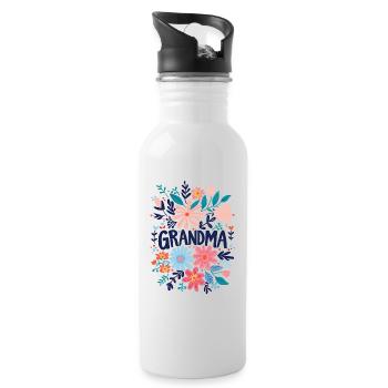 Oma Doodle Text mit bunten Blumen - Oma - Trinkflasche mit integriertem Trinkhalm - Weiß - Rechts