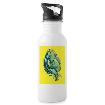 Artischocke gelb - Trinkflasche mit integriertem Trinkhalm - Weiß - Rechts