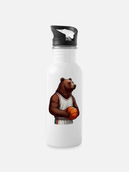 Ours Basket Ball Joueur - Gourde avec paille intégrée - blanc