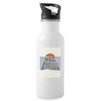 Föhr Design: Wellen, Sand, Sonnenuntergang - Trinkflasche mit integriertem Trinkhalm - Weiß - Rechts
