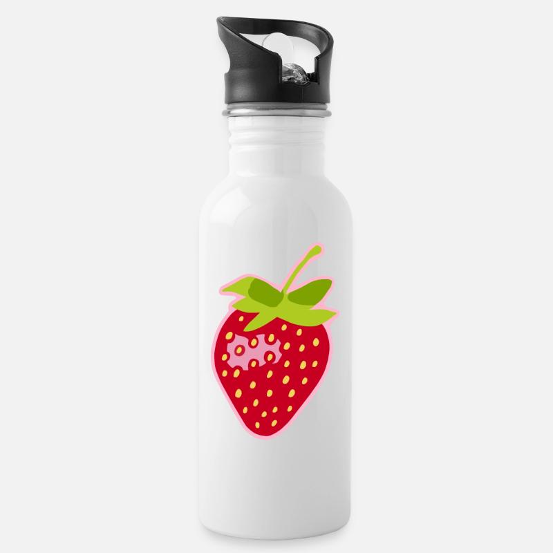 Strawberry - Water bottle with straw - white