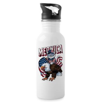 Chat patriotique Meowica et aigle 4 juillet chat - Gourde avec paille intégrée - blanc - Droite
