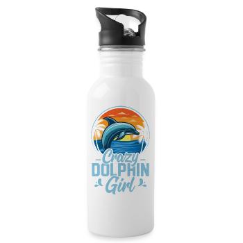 Crazy Dolphin Girl Marine Biology Beach Vacation - Water bottle with straw - white - Right