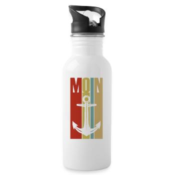 Moin - Guten Morgen - Nordsee - Ostsee - Anker - Trinkflasche mit integriertem Trinkhalm - Weiß - Rechts