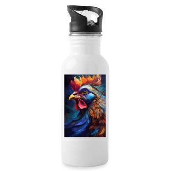 Ein buntes Huhn Portrait 1 - Trinkflasche mit integriertem Trinkhalm - Weiß - Rechts
