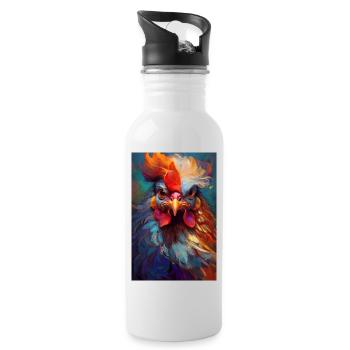 Ein buntes Huhn Portrait 4 - Trinkflasche mit integriertem Trinkhalm - Weiß - Rechts