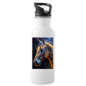 Ein Portrait von einem Pferd 1 - Trinkflasche mit integriertem Trinkhalm - Weiß - Rechts