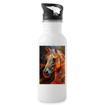 Ein Portrait von einem Pferd 3 - Trinkflasche mit integriertem Trinkhalm - Weiß - Rechts