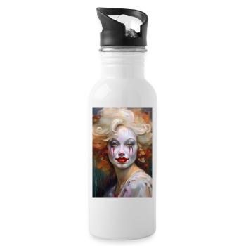 Portrait von einem bunten Clown 3 - Trinkflasche mit integriertem Trinkhalm - Weiß - Rechts