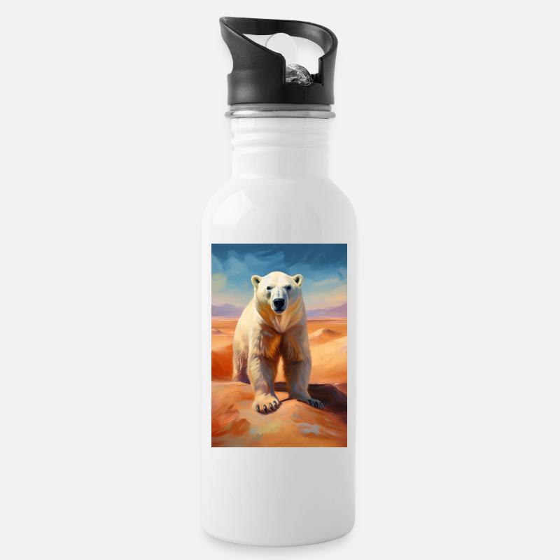 Eisbär in der wüste - Trinkflasche mit integriertem Trinkhalm - Weiß