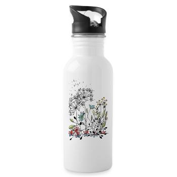 Flowers - Water bottle with straw - white - Right