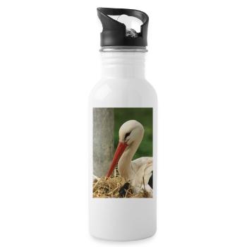 Storch im Nest - Trinkflasche mit integriertem Trinkhalm - Weiß - Rechts