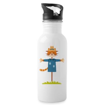 Scarecrow Cat - Water bottle with straw - white - Right