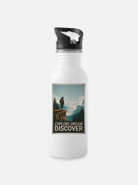 Explore Dream Explore - Trinkflasche mit integriertem Trinkhalm - Weiß