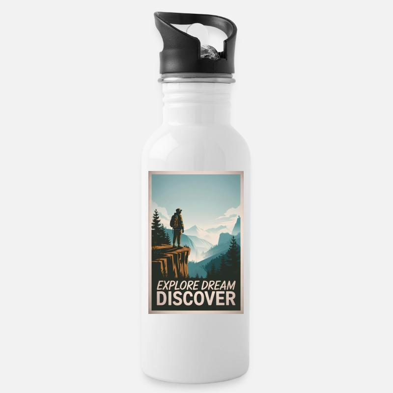 Explore Dream Explore - Trinkflasche mit integriertem Trinkhalm - Weiß