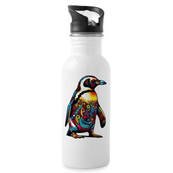 Pinguin - Trinkflasche mit integriertem Trinkhalm - Weiß - Rechts