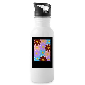Colorful Blossom Pattern - Water bottle with straw - white - Right