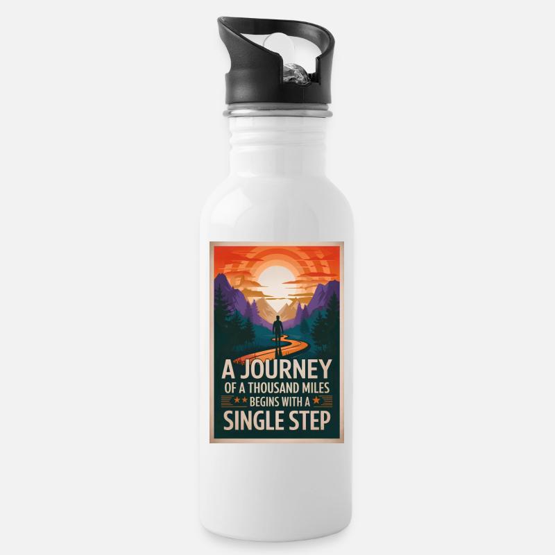 Die größte Reise beginnt mit einem kleinen Schritt - Trinkflasche mit integriertem Trinkhalm - Weiß