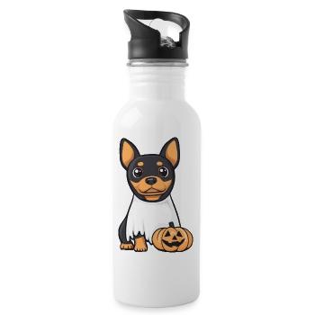 Doberman chien Halloween bande dessinée fantôme - Gourde avec paille intégrée - blanc - Droite