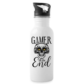 Gamer Kopfhörer Totenschädel Zocker zocken lustig - Trinkflasche mit integriertem Trinkhalm - Weiß - Rechts