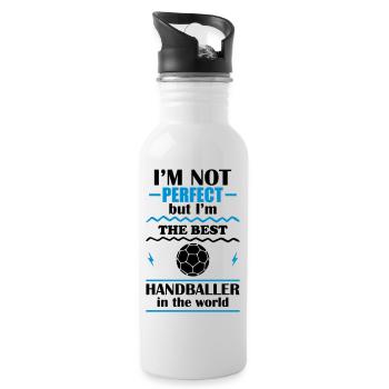 Nicht perfekt, aber der beste Handballer der Welt - Trinkflasche mit integriertem Trinkhalm - Weiß - Rechts