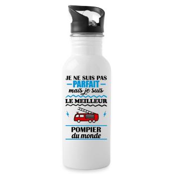 Pas parfait mais meilleur pompier du monde - Gourde avec paille intégrée - blanc - Droite