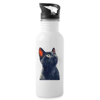 Chat noir - Gourde avec paille intégrée - blanc - Droite