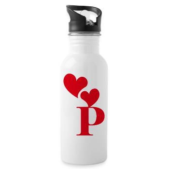Buchstabe p rotes Herz - Trinkflasche mit integriertem Trinkhalm - Weiß - Rechts